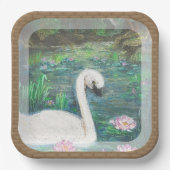 Zwaan en Lelies (Vierkant) Papieren Bordje (Voorkant)
