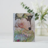 Zwaan en rozen collage briefkaart (Staand voorkant)