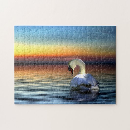 Zwaan en zonsondergang Mooie serene Legpuzzel (Horizontaal)