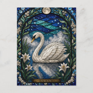 Zwaan, glas-in-lood witte lelie briefkaart