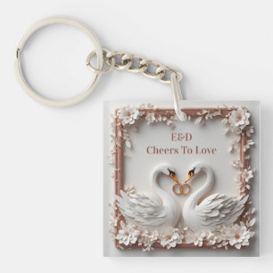 🕊️ Zwaan Hart Bloem Kader Bruiloft Collectie 🕊️ Sleutelhanger