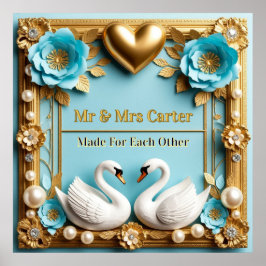 Zwaan Huwelijksframe Voor Luxe Huwelijksdecoratie Poster
