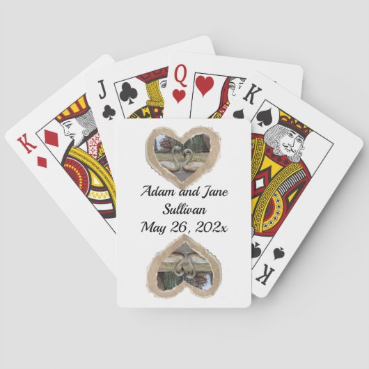 Zwaan in bruin hart bruiloft gunst speelkaarten (Achterkant)