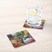 Zwaan in een meer omringd door bloemen kartonnen onderzetters (Insitu)