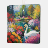 Zwaan in een meer omringd door bloemen keramisch ornament (Links)