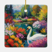 Zwaan in een meer omringd door bloemen keramisch ornament (Achterkant)