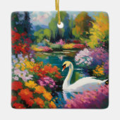 Zwaan in een meer omringd door bloemen keramisch ornament (Voorkant)