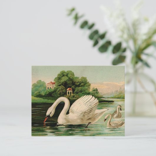  zwaan in het meer briefkaart (Staand voorkant)