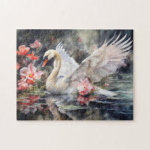 Zwaan in lotusvijver met zachte kleuren