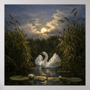 Zwaan in maanlicht poster