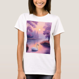 zwaan in vijver bij zonsondergang t-shirt