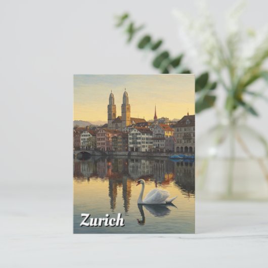 Zwaan in Zürich Zwitserland Reizen Briefkaart (Staand voorkant)