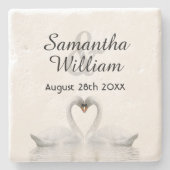 Zwaan koppelliefde witte bruiloft stenen onderzetter (Voorkant)