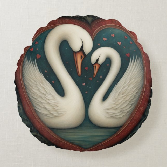 Zwaan Liefde 1 Rond Kussen (Voorkant)