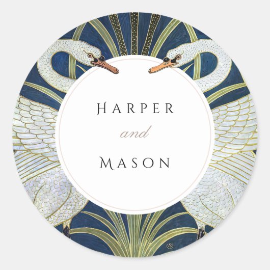  zwaan liefde bruiloft ronde sticker (Voorkant)