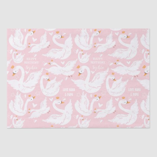 Zwaan Meisje Verjaardagsnaam Roze Wit Tissuepapier (Voorkant)