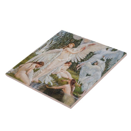  zwaan meisjes door W. Crane Tegeltje (Zijkant)