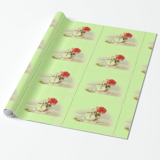 Zwaan met Roos Gift Wrapping Paper Cadeaupapier (Uitgerold)