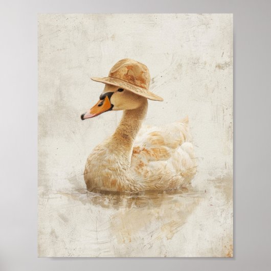 Zwaan met stro Pet Schilderen Watervogels Art Poster (Voorkant)