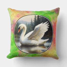 Zwaan met uitgestrekte vleugels glijdt over vijver kussen