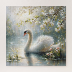 Zwaan op bloemenschilderij meer legpuzzel