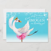 Zwaan op het meer ballet 2e verjaardag aqua uitnod kaart (Voorkant)