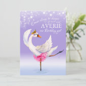 Zwaan op het meer ballet 6e verjaardag paarse uitn kaart (Staand voorkant)