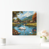 Zwaan op het meer vierkante klok (Huis)