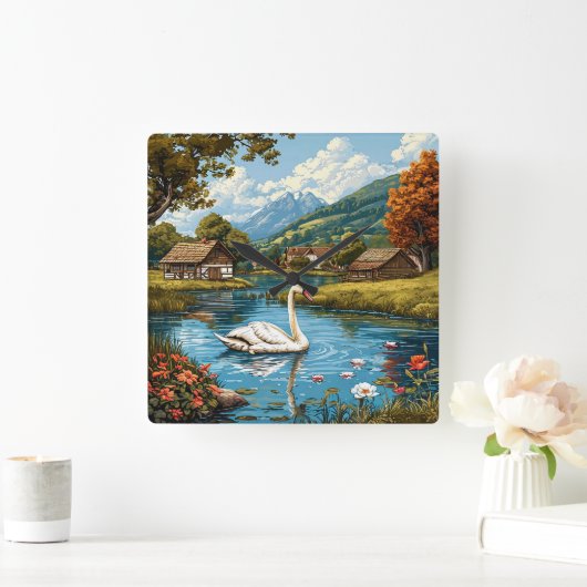 Zwaan op het meer vierkante klok (Huis)