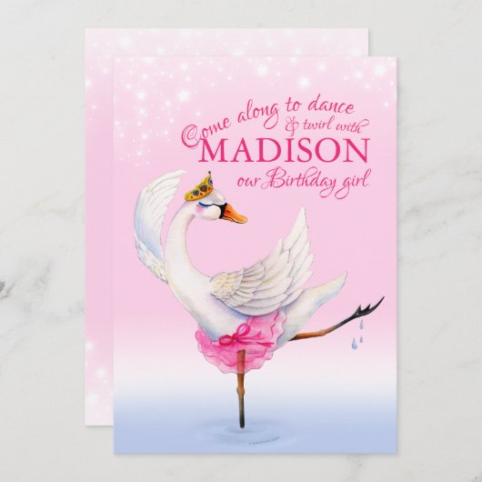 Zwaan op meerballet 2e verjaardag roze kaart (Voorkant / Achterkant)