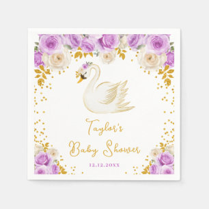 Zwaan Paarse en Gouden Rozen Baby Shower Servet