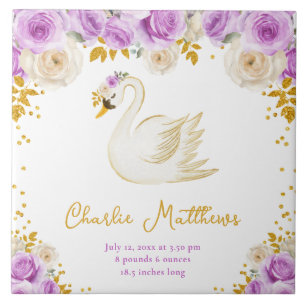 Zwaan Paarse en gouden Rozen Geboortestatistieken Tegeltje