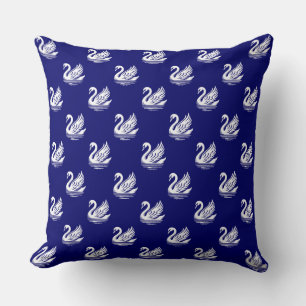 Zwaan Patroon - Wit op Deep Navy Blue Kussen
