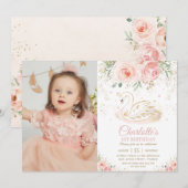 Zwaan Prinses Blush Roze Bloemen 1e Verjaardag Fot Kaart (Voorkant / Achterkant)