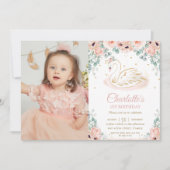 Zwaan Prinses Blush Roze Bloemen 1e Verjaardag Fot Kaart (Voorkant)