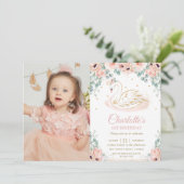 Zwaan Prinses Blush Roze Bloemen 1e Verjaardag Fot Kaart (Staand voorkant)