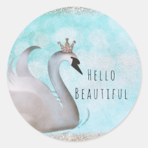 Zwaan Prinses Glitter Verjaardagsfeest Aangepaste Ronde Sticker