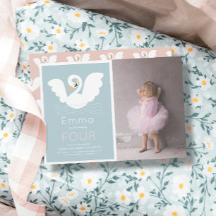 Zwaan Prinses Modern Blauw Meisje Verjaardag Foto Kaart