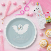 zwaan prinses modern blauw meisje verjaardag papieren bordje (Feest)