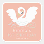 zwaan prinses modern roze meisje verjaardag vierkante sticker (Voorkant)