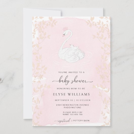 Zwaan Prinses Roze Baby shower Kaart (Voorkant)