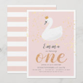 Zwaan prinses roze meisje 1e verjaardag kaart (Voorkant / Achterkant)