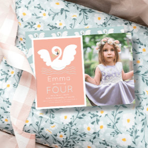 Zwaan Prinses Roze Modern Meisje Verjaardag Foto Kaart