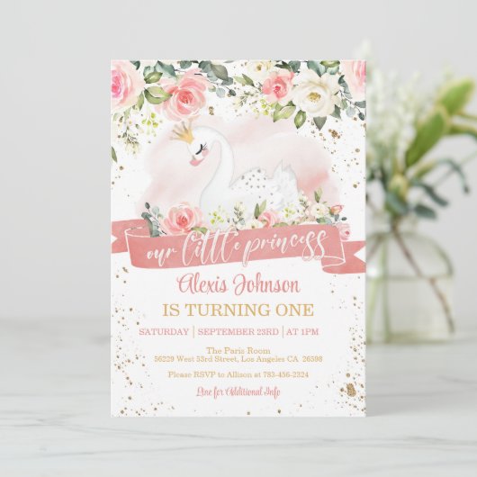 Zwaan Prinses Verjaardag Uitnodiging (Staand voorkant)