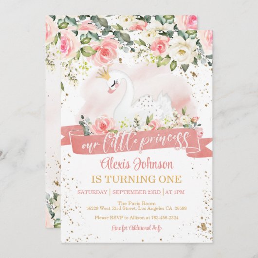 Zwaan Prinses Verjaardag Uitnodiging (Voorkant / Achterkant)