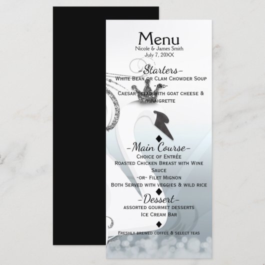 Zwaan Prinses Zilver & Wit Elegant Aangepast menu (Voorkant / Achterkant)