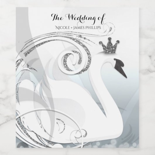 Zwaan Prinses Zilver & Wit Elegant Aangepaste Wijn Wijn Etiket (Enkel label)