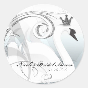 Zwaan Prinses Zilver & Witte Elegante Feest Favor Ronde Sticker