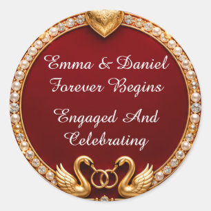 💍 Zwaan Rood Gouden Trouw Thema 🌹 Ronde Sticker