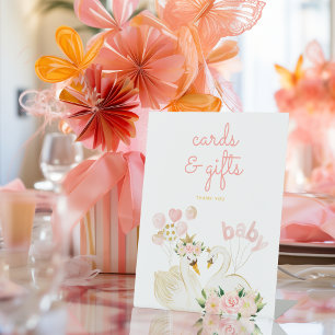 Zwaan Roze Baby shower Geschenken en Kaarten Reclamebord Met Voetstuk